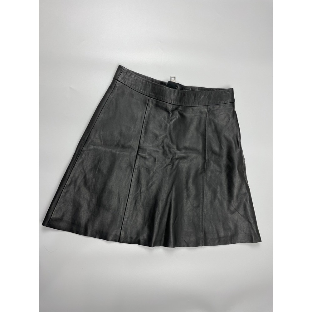 AllSaints Sens Black Lamb Leather A-Line Mini Skirt Exposed Back Zip WL104E US 4